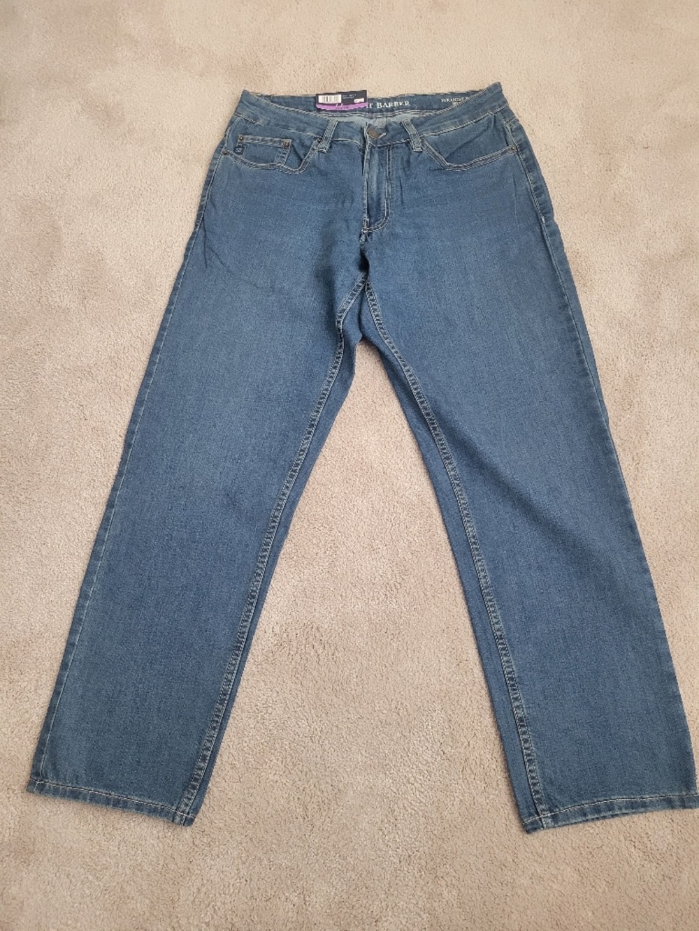 SCOTT BARBER Men's 5 Pocket Straight Fit Jeans Size 30 X 29 Blue